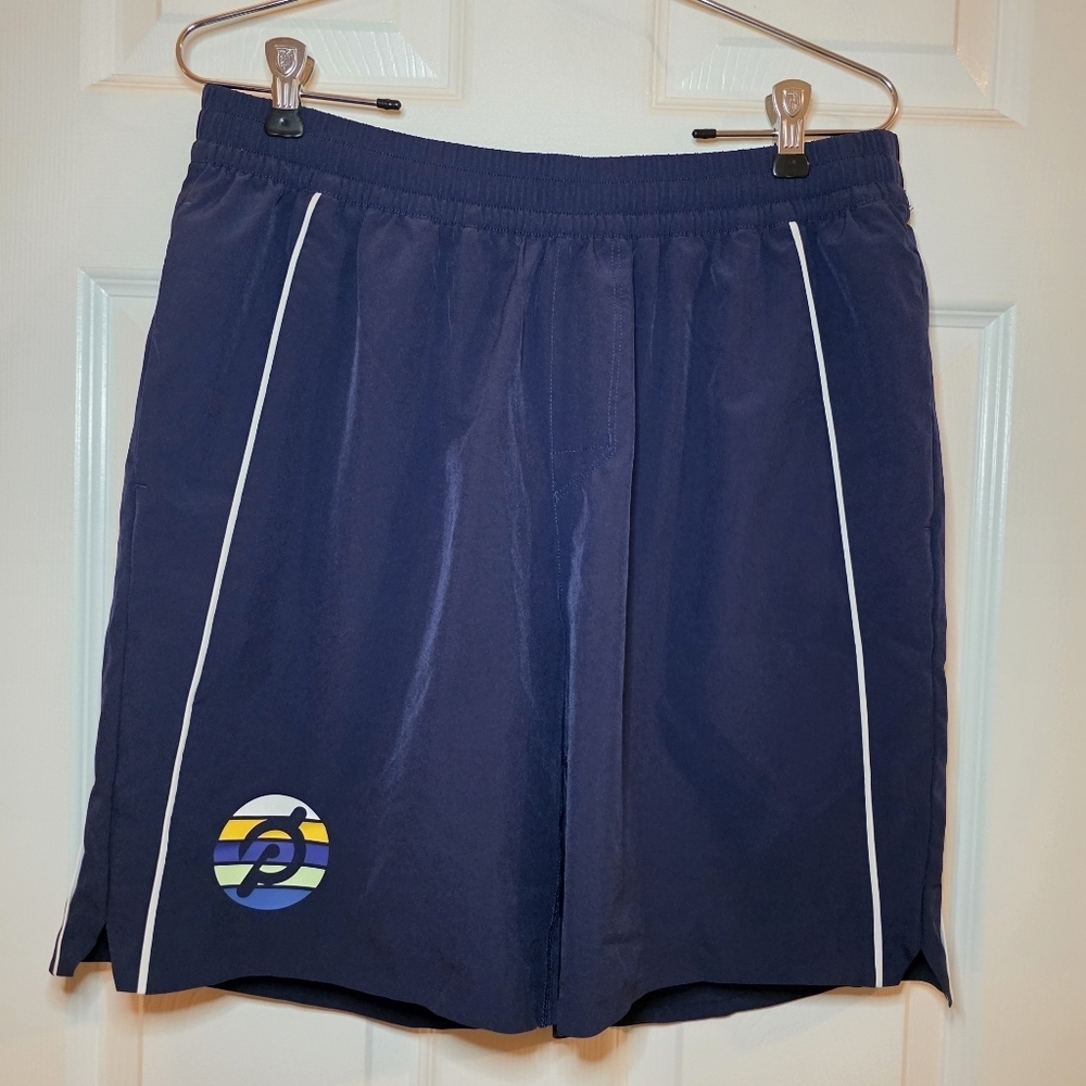 Peloton Shorts Mens Large Blue Athletic Performance Lined Logo